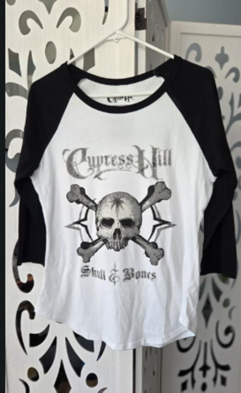 Cypress Hill Skull & Bones Raglan Shirt Black White Womens XL 3/4 Sleeve Band T